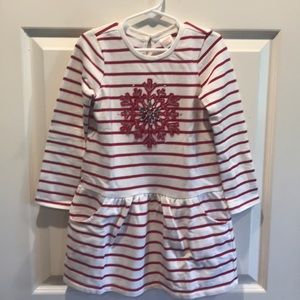 Red and white striped snowflake dress
